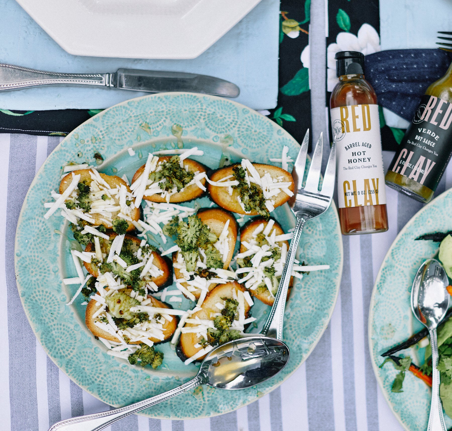 Garlic Broccoli Crostini with Hot Honey