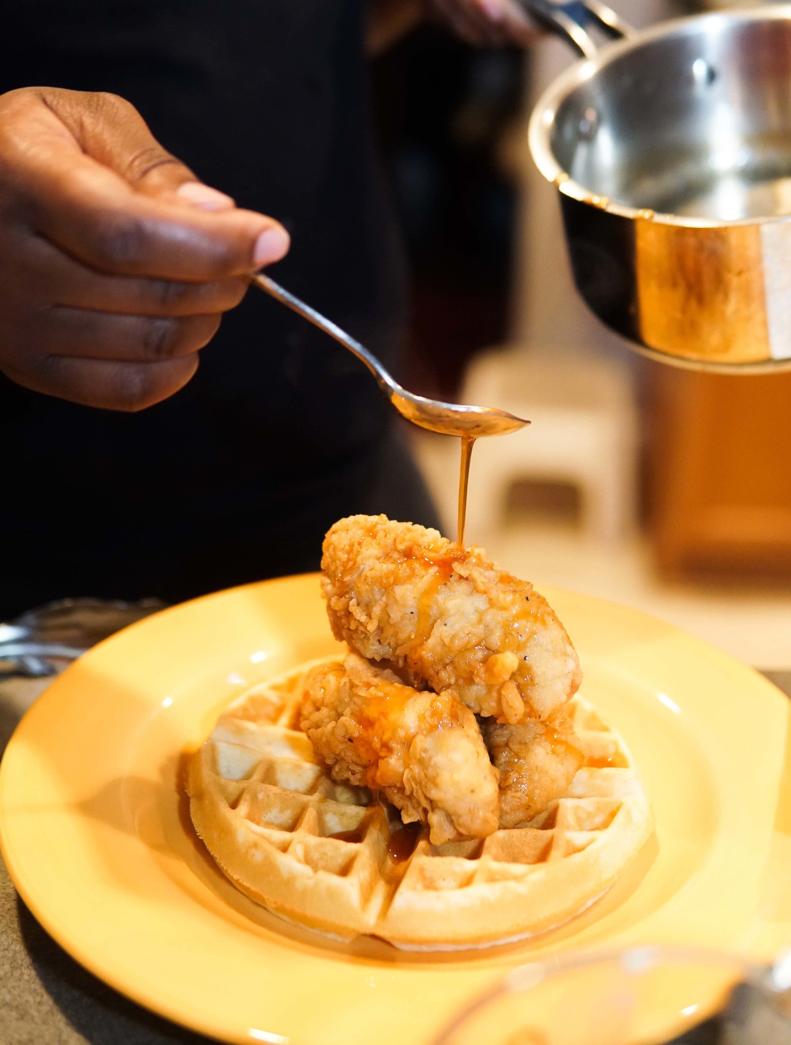 Fried Chicken & Waffles with a Hot Honey Drizzle