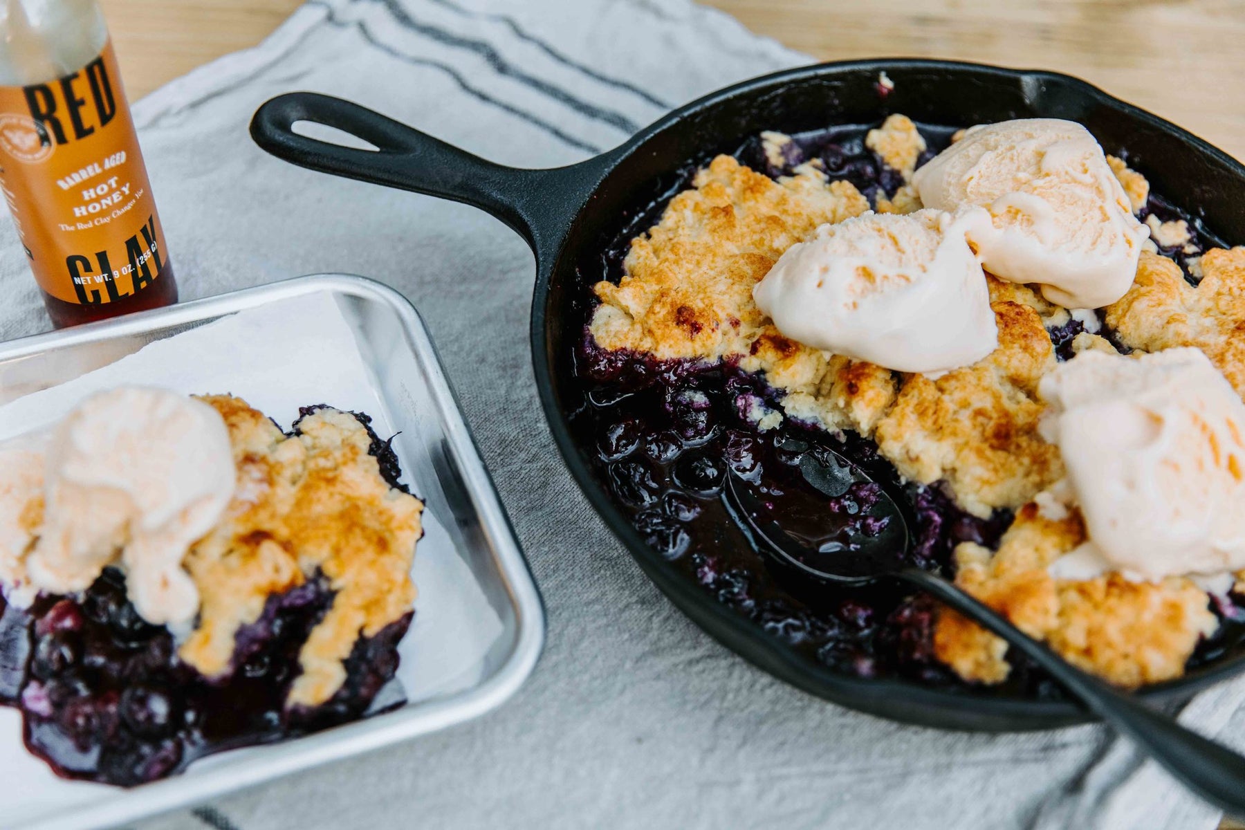 Hot Honey Blueberry Cobbler