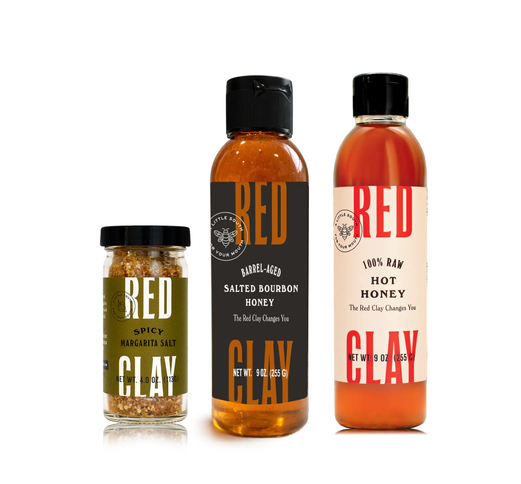 Red Clay 3-pack box: Salted Bourbon Honey, Spicy Margarita Salt, Hot Honey